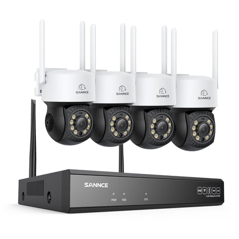 3MP 16-Channel Wireless CCTV PT Camera System, 8MP NVR, 3MP Pan & Tilt 4Pcs WiFi IP Cameras, Audio Recording, AI Human Detection, Work With Alexa