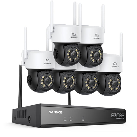 3MP 16-Channel Wireless CCTV PT Camera System, 8MP NVR, 3MP Pan & Tilt 6Pcs WiFi IP Cameras, Audio Recording, AI Human Detection, Work With Alexa