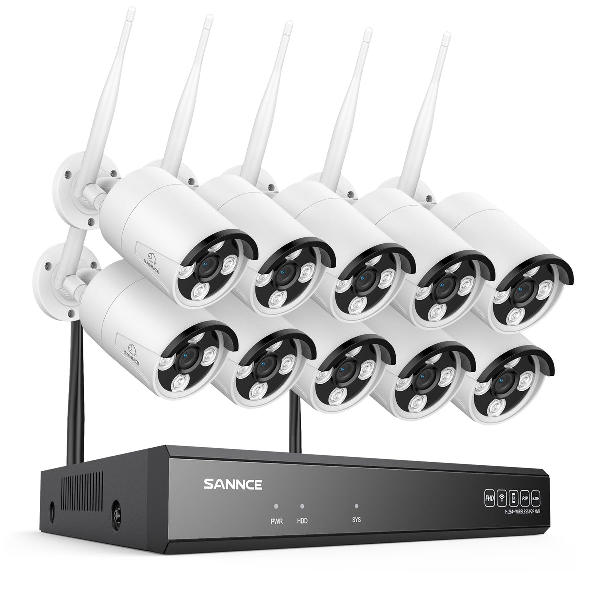 3MP 16-Channel Wireless Security Camera System, 8MP NVR, 3MP WiFi 10 Pcs IP Cameras, Two-Way Audio, IP66 Waterproof, Smart AI Human Detection, Work With Alexa