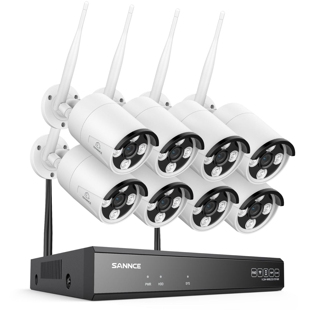 3MP 8-Channel Wireless Security Camera System, 8MP NVR, 3MP WiFi 8 Pcs IP Cameras, Two-Way Audio, IP66 Waterproof, Smart AI Human Detection, Work With Alexa