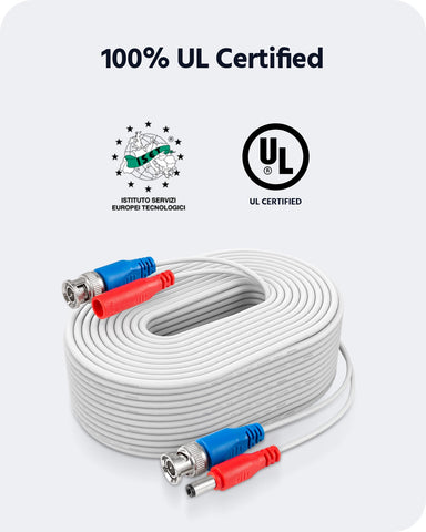 Fire-Rated 4-Pack 100 ft All-in-One BNC Video Power CCTV Camera Cables White
