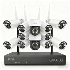 5MP 16-Channel Wireless CCTV PT Camera System, 8MP NVR, 5MP Pan & Tilt WiFi IP Cameras, Audio Recording, AI Human Detection, Work With Alexa (2xPT Camera, 10xBullet Camera and 8MP 16CH NVR)